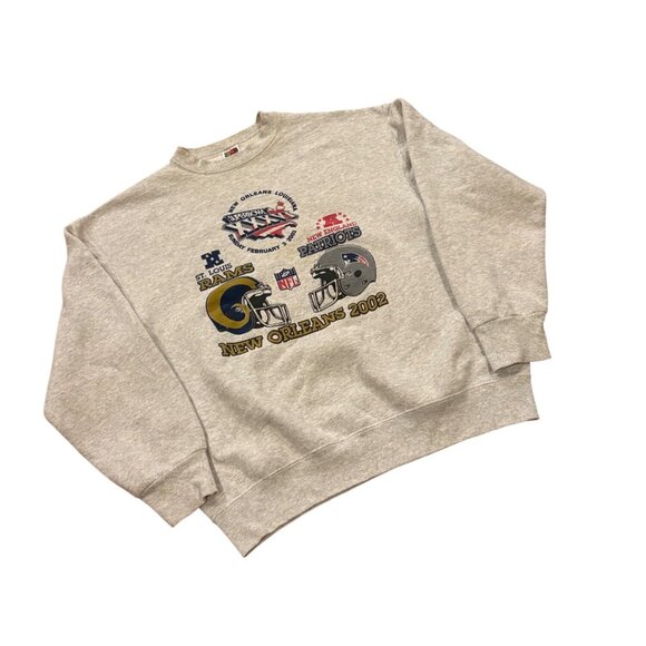 Vtg Super Bowl XXXVI Matchup Sweatshirt New England Patriots v St. Louis Rams XL - Picture 3 of 7